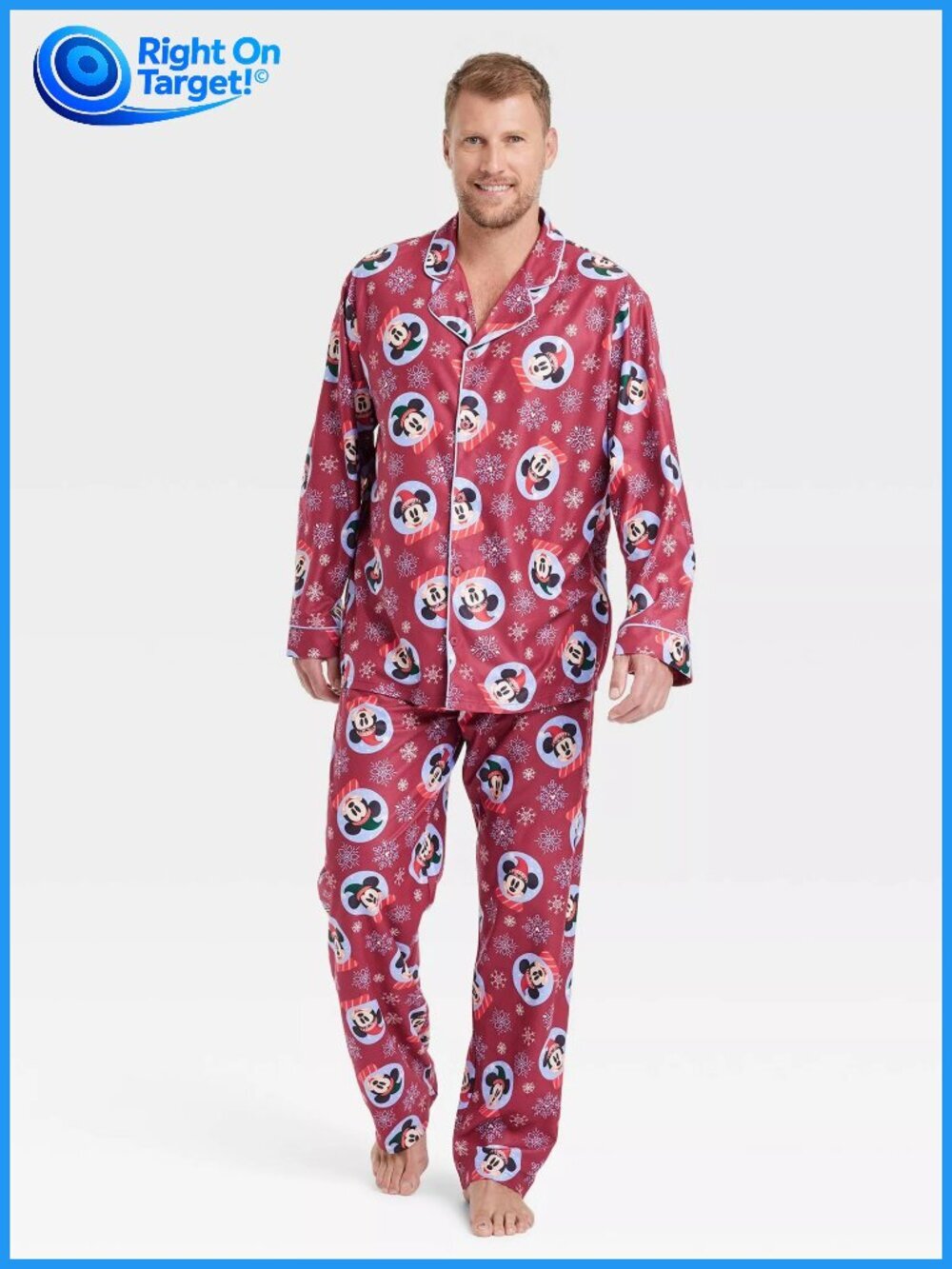 Small - Mens Mickey Mouse 2pc Holiday Coat Pajama Set - Red